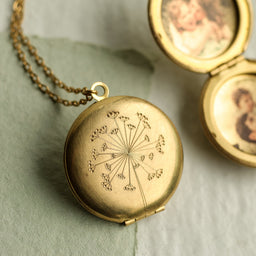 Engraved Dandelion Locket Necklace