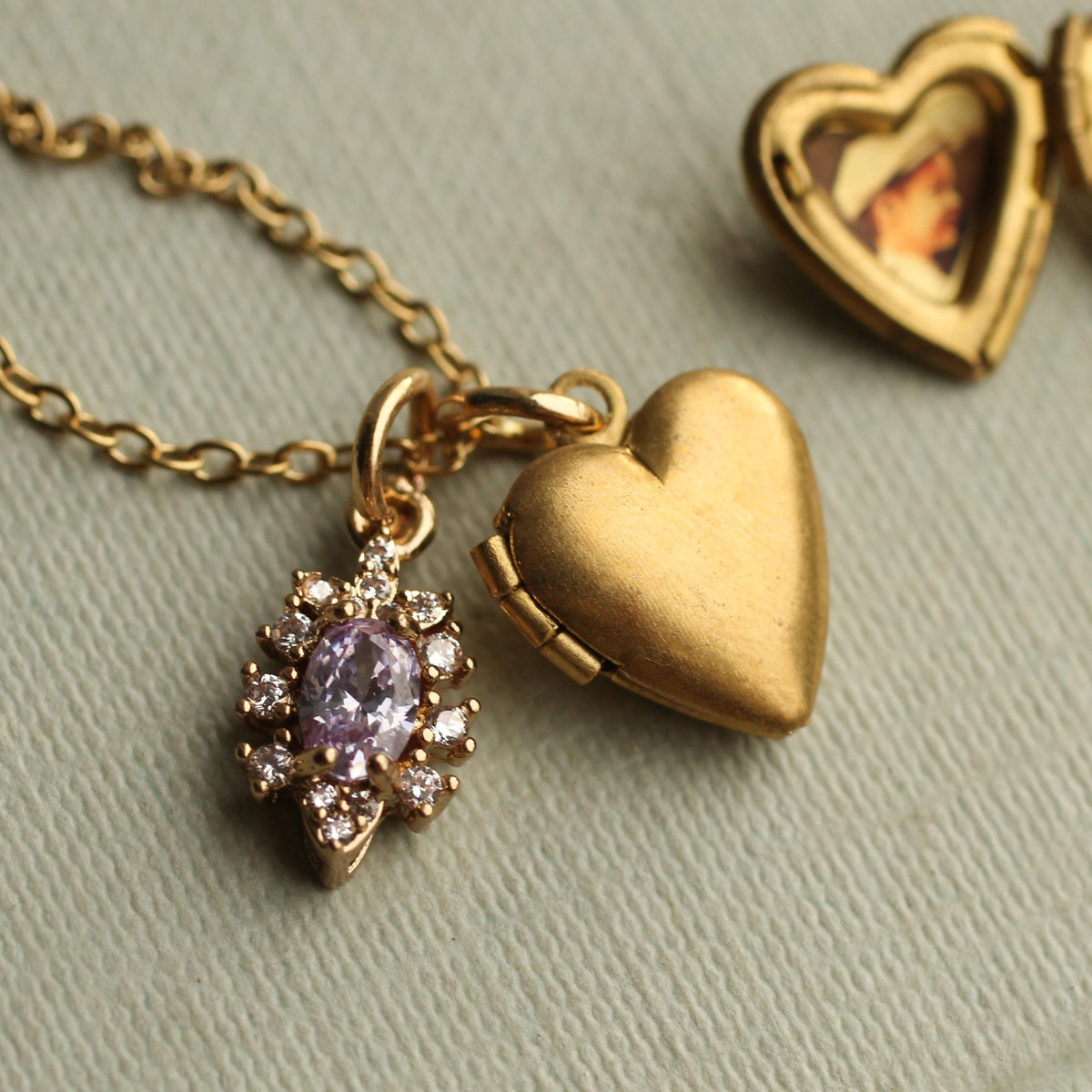 Amethyst Crown Jewel Charm Locket Necklace