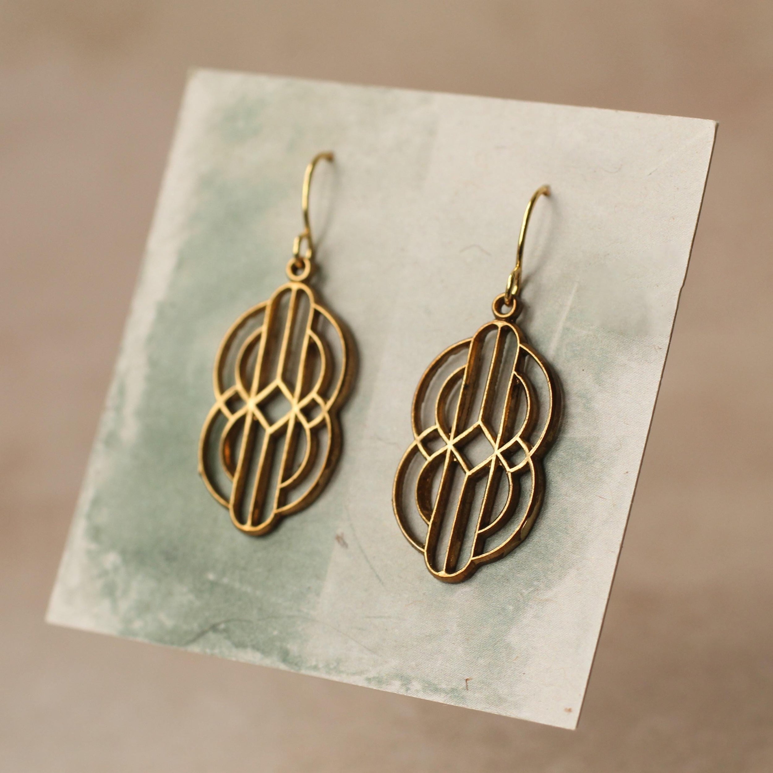 Gold Art Deco Drop Earrings