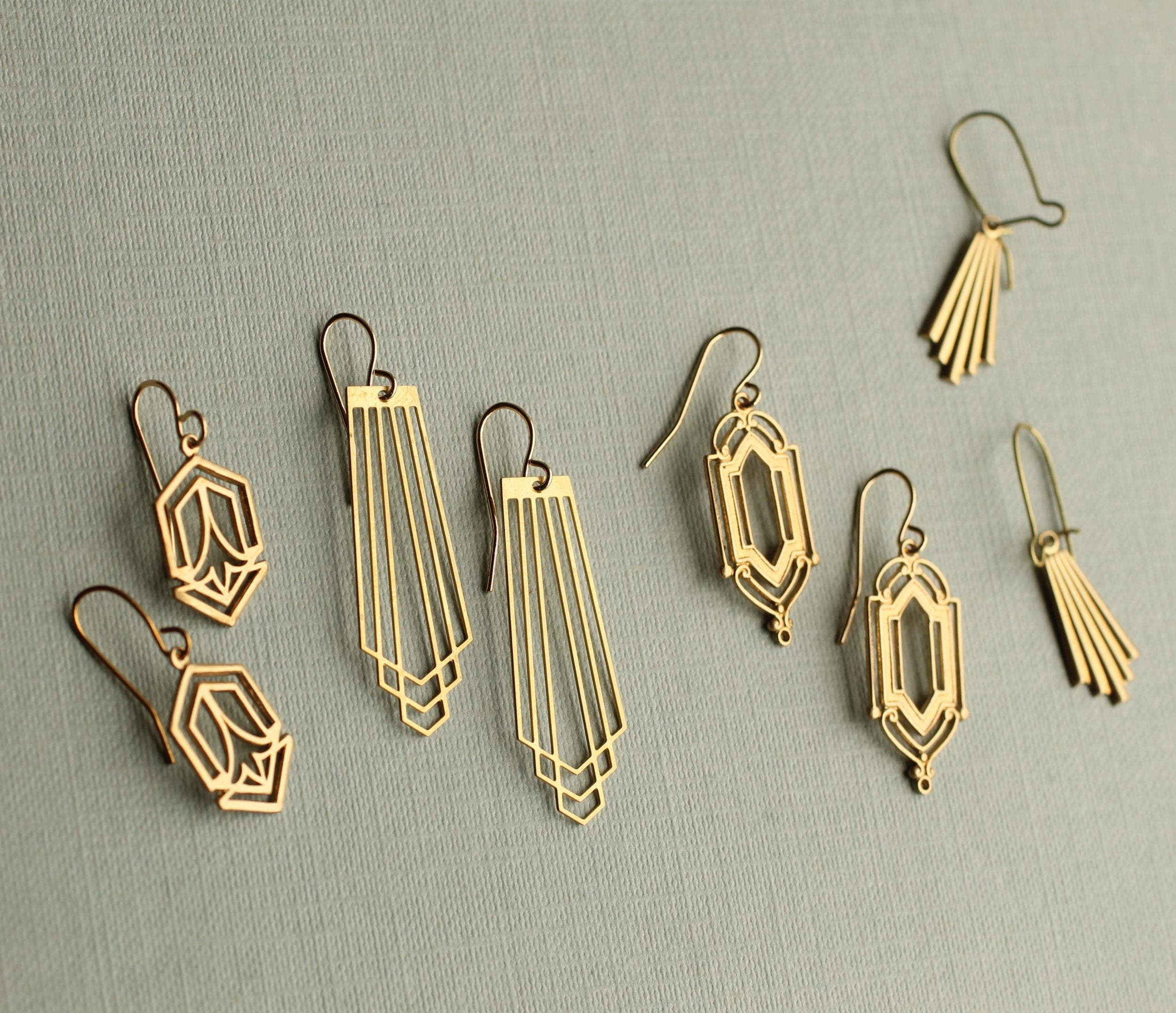 Gold Art Deco Drop Earrings