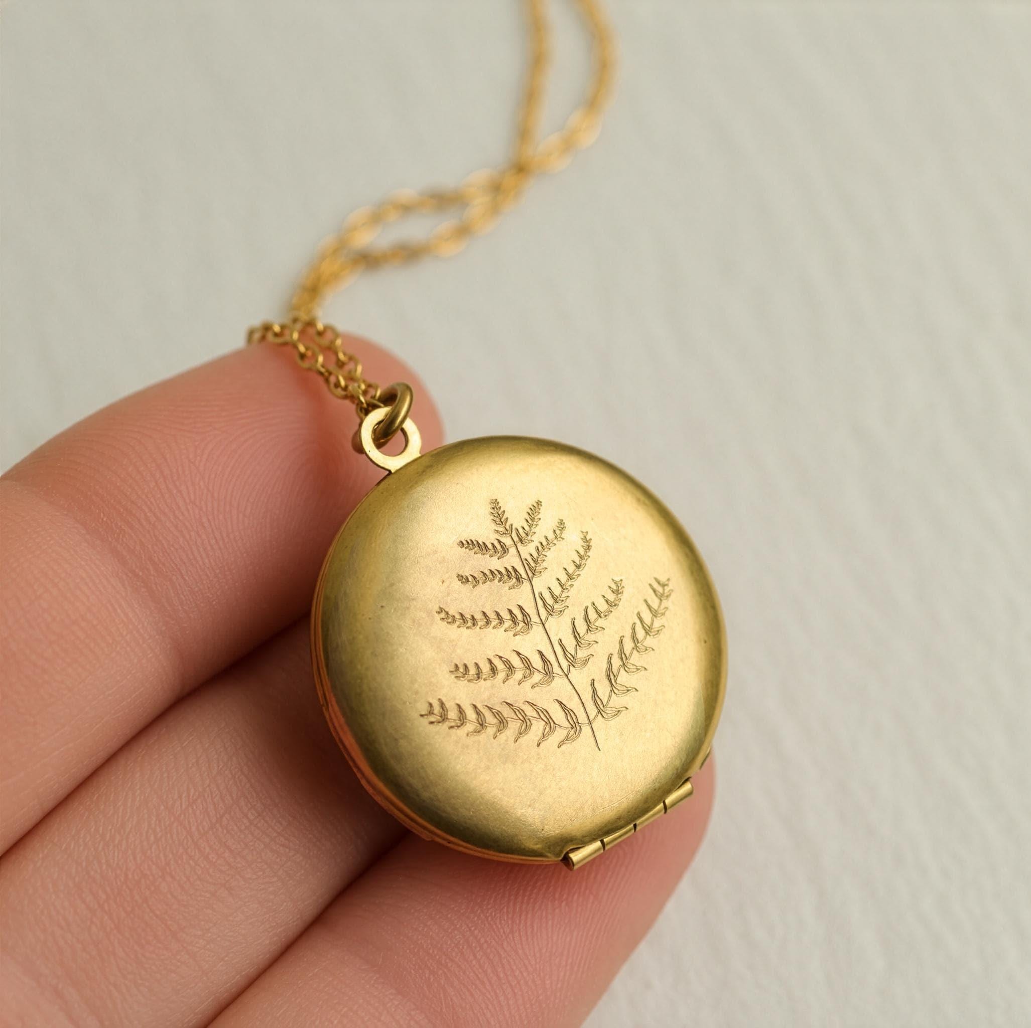 Engraved Fern Locket Necklace