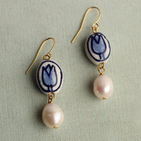 Delft Tulip Pearl Earrings