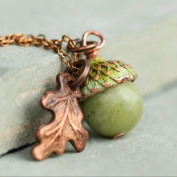 Olive Green Moss Acorn Necklace