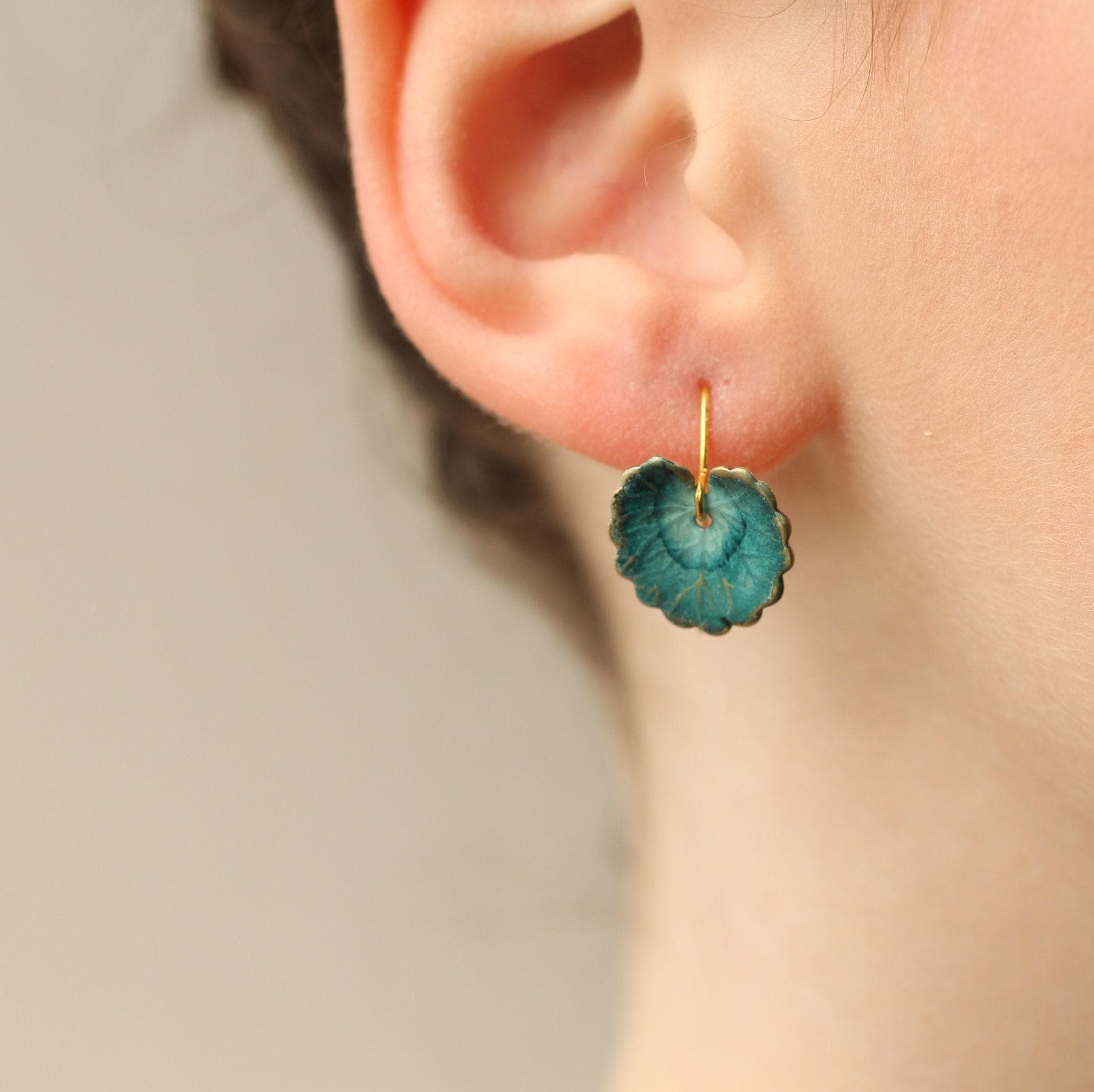 Navy Leaf Earrings