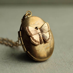 Gold Oval Butterfly Locket