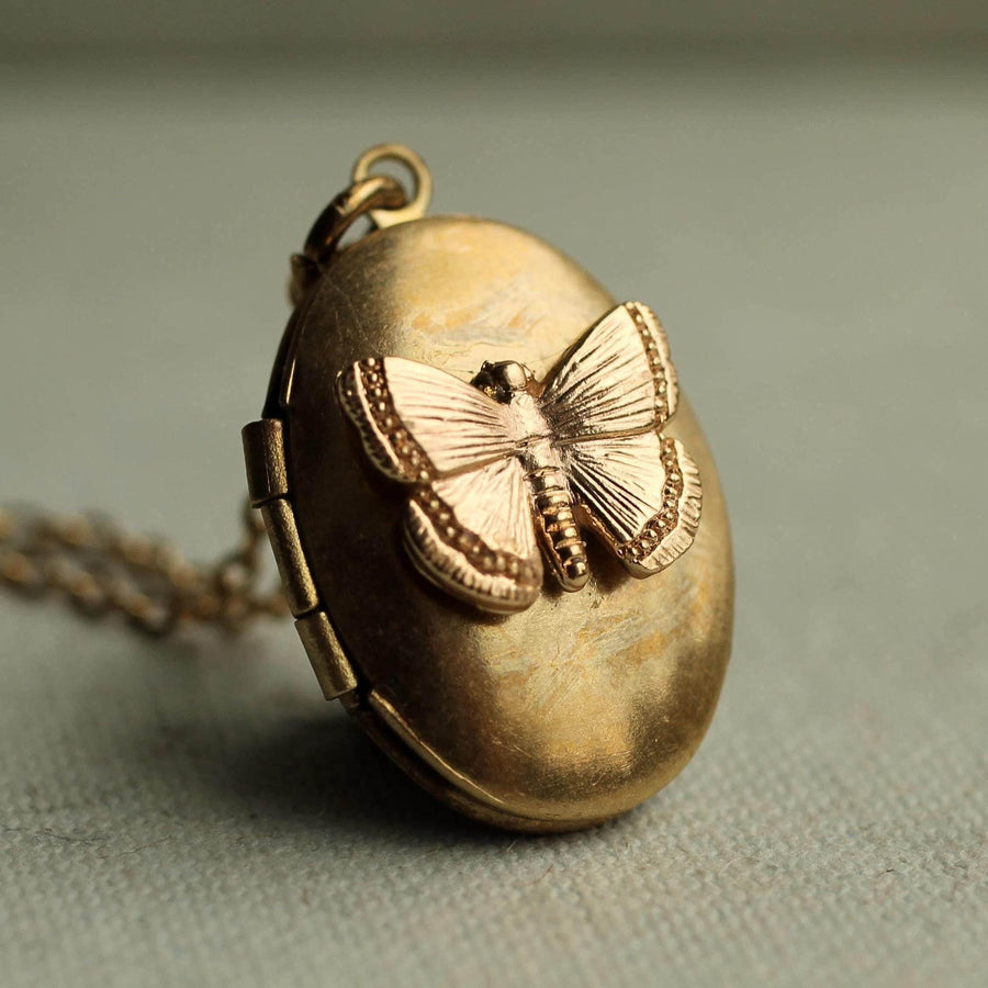 Gold Oval Butterfly Locket