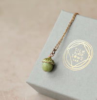 Olive Green Moss Acorn Necklace