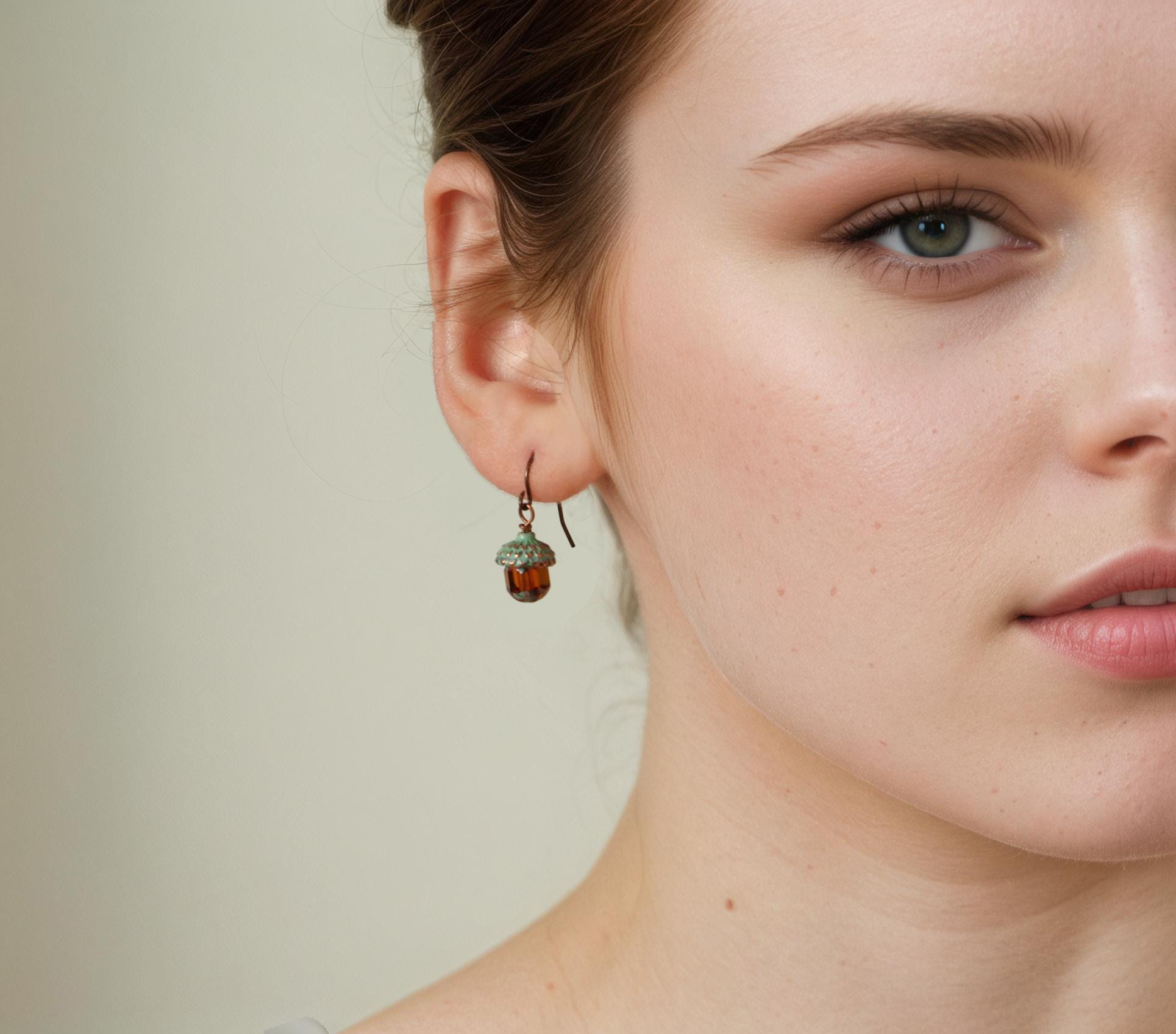 Verdigris Amber Acorn Earrings