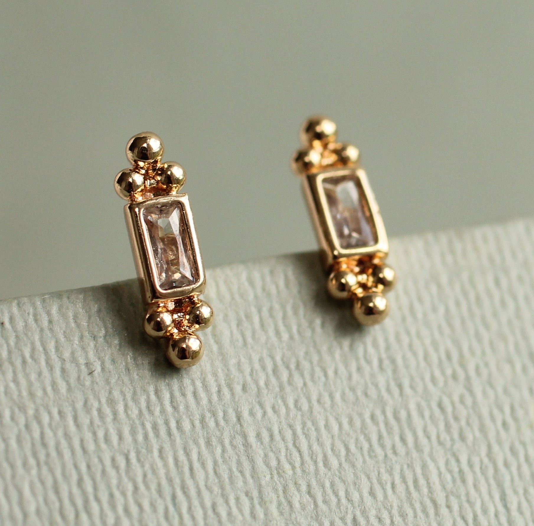 Tudor Baguette Rectangle Stud Earrings