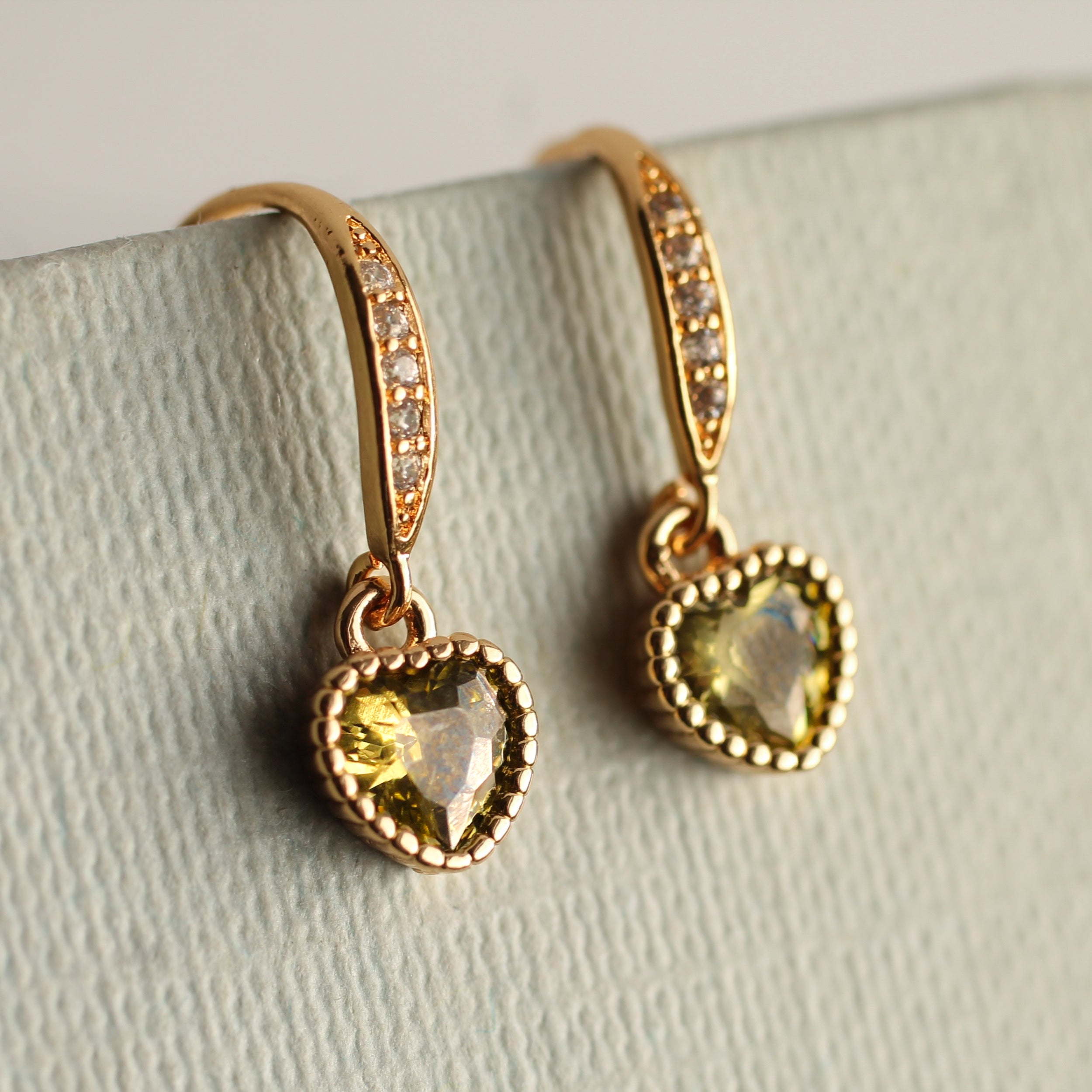 Peridot Green Heart Earrings