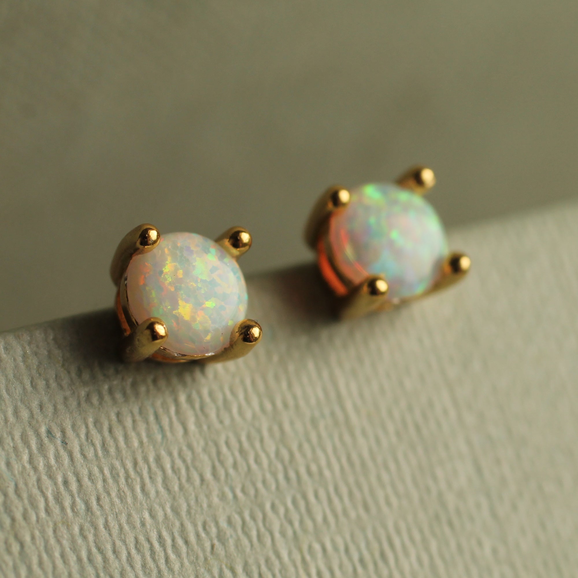 Simple White Opal Stud Earrings