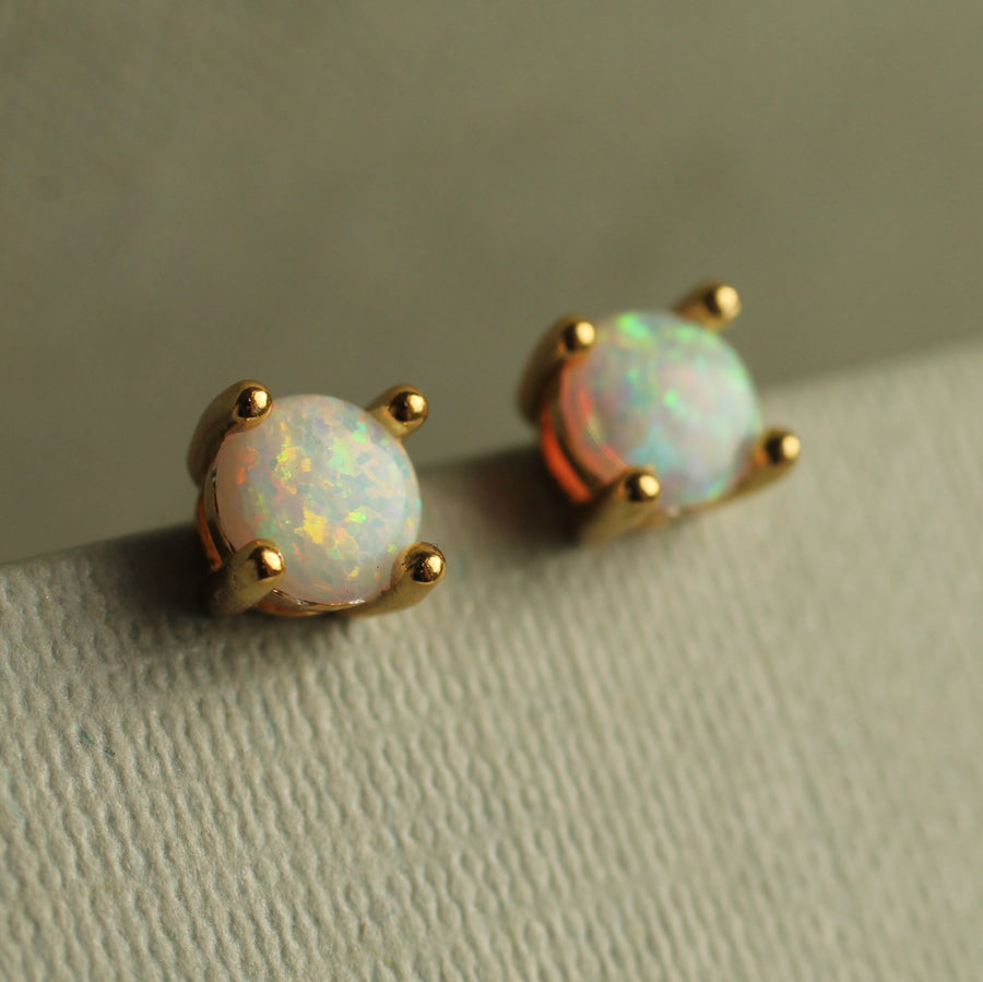 Simple White Opal Stud Earrings
