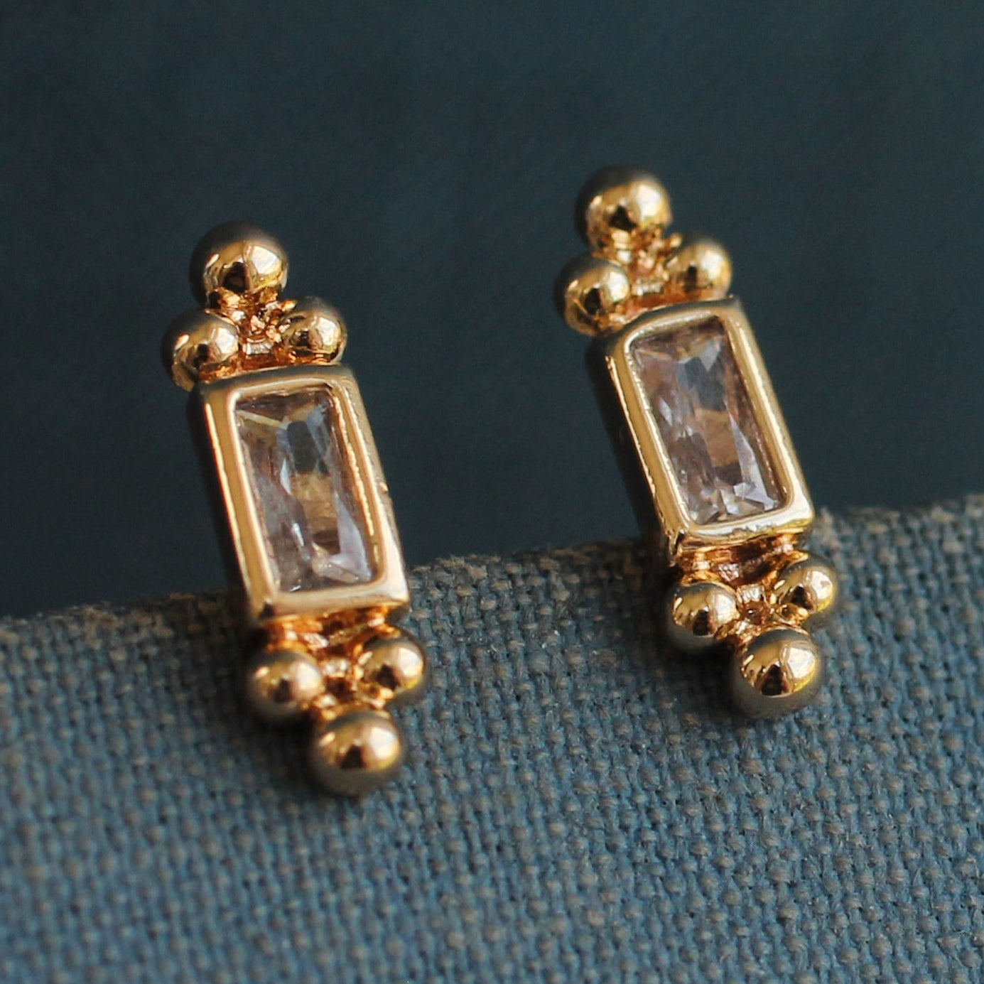 Tudor Baguette Rectangle Stud Earrings
