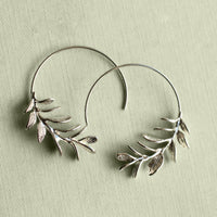 Silver Botanical Leaf Hoop Earrings