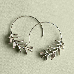 Silver Botanical Leaf Hoop Earrings