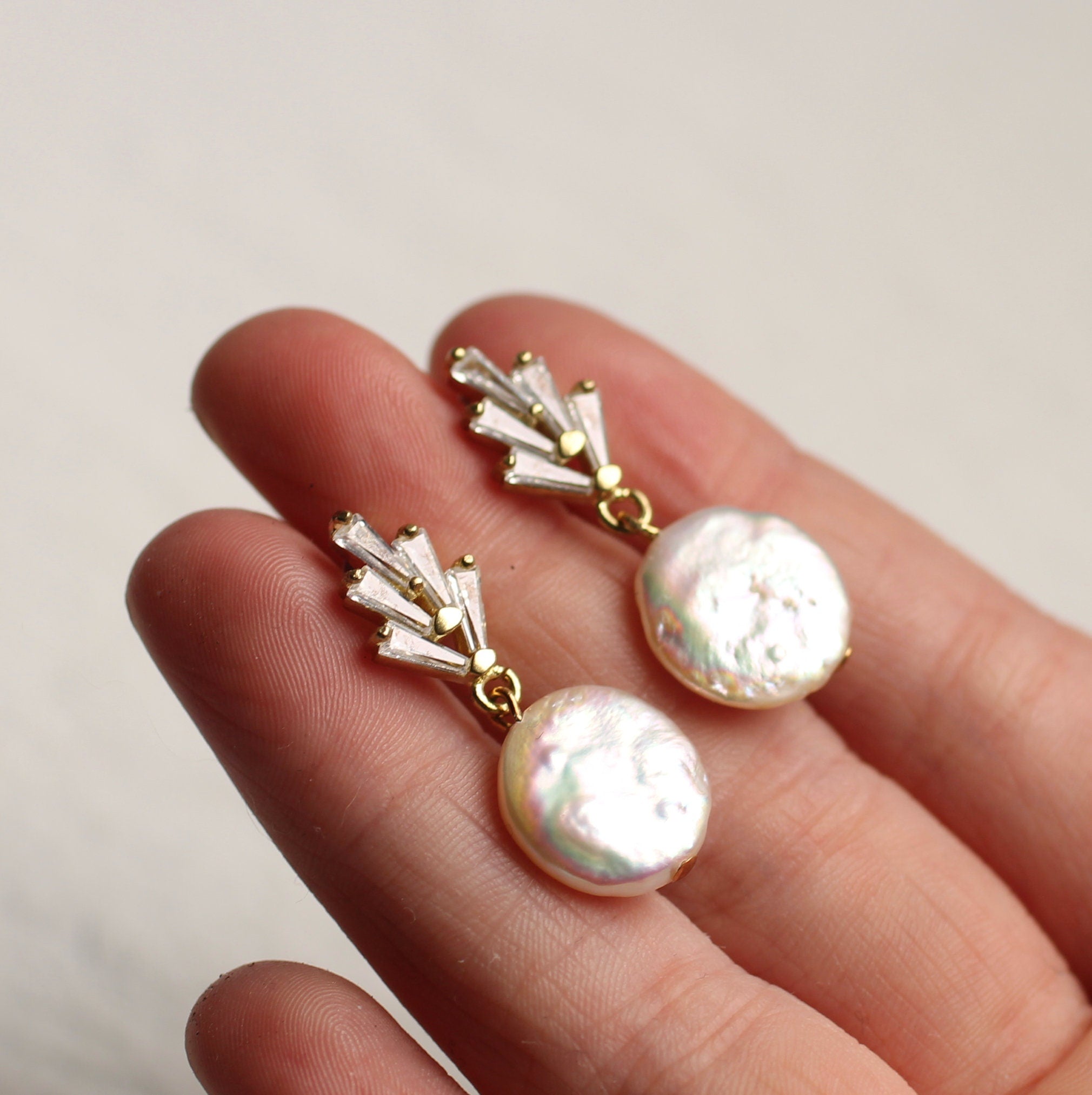 Art Deco Crystal Freshwater Pearl Earrings