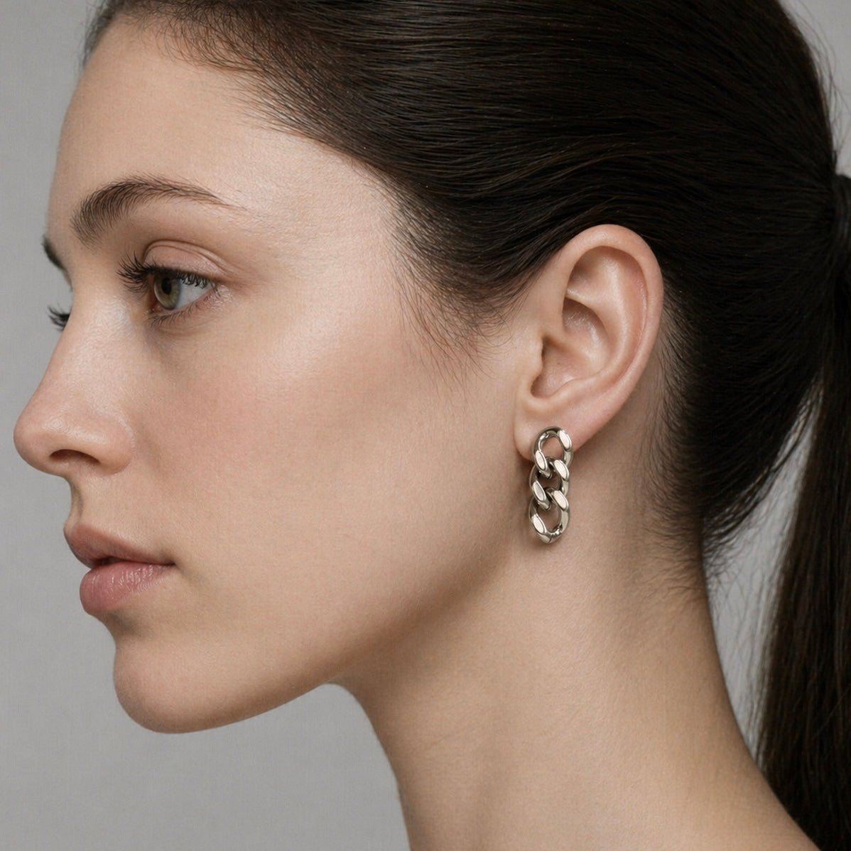 Silver Chain Stud Earrings