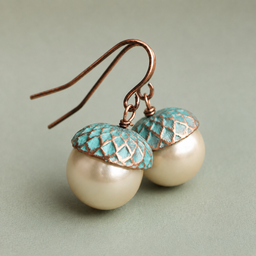 Verdigris Pearl Acorn Earrings