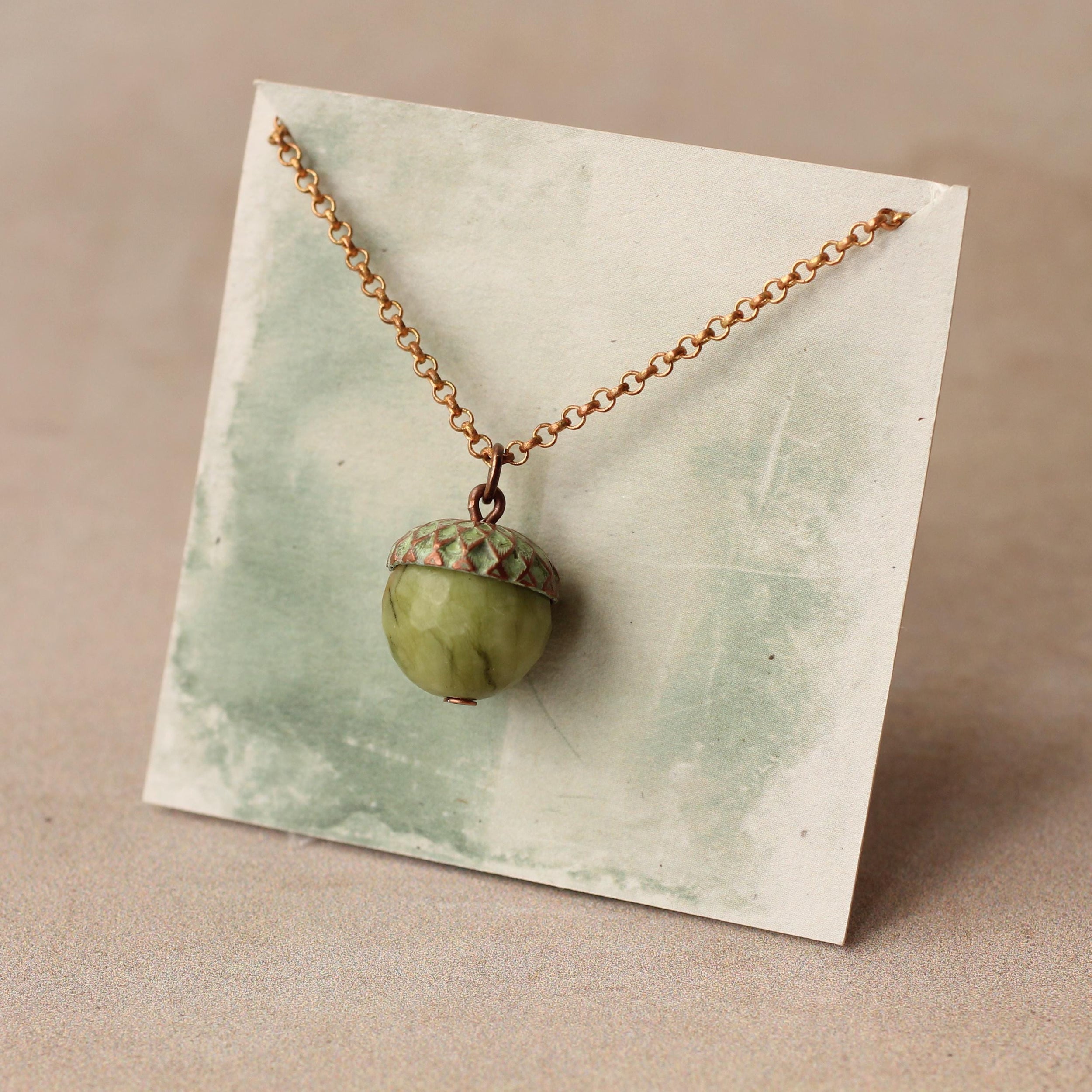 Moss Olive Green Acorn Necklace