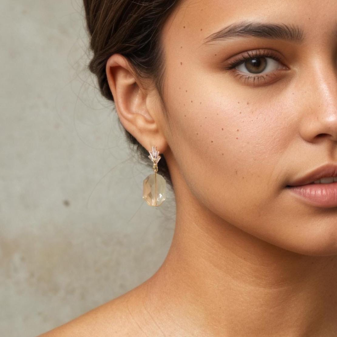 Champagne Yellow Art Deco Drop Earrings