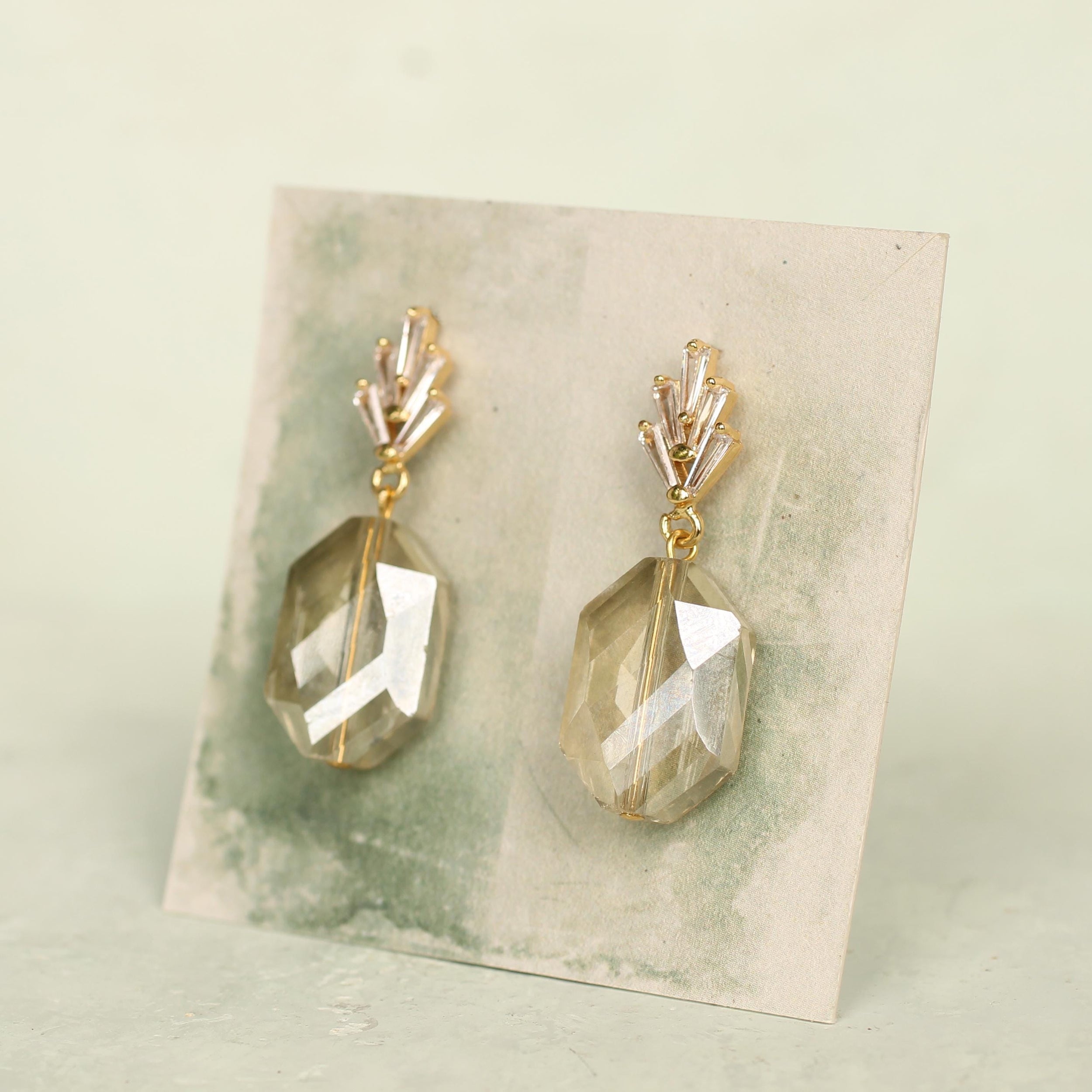 Champagne Yellow Art Deco Drop Earrings