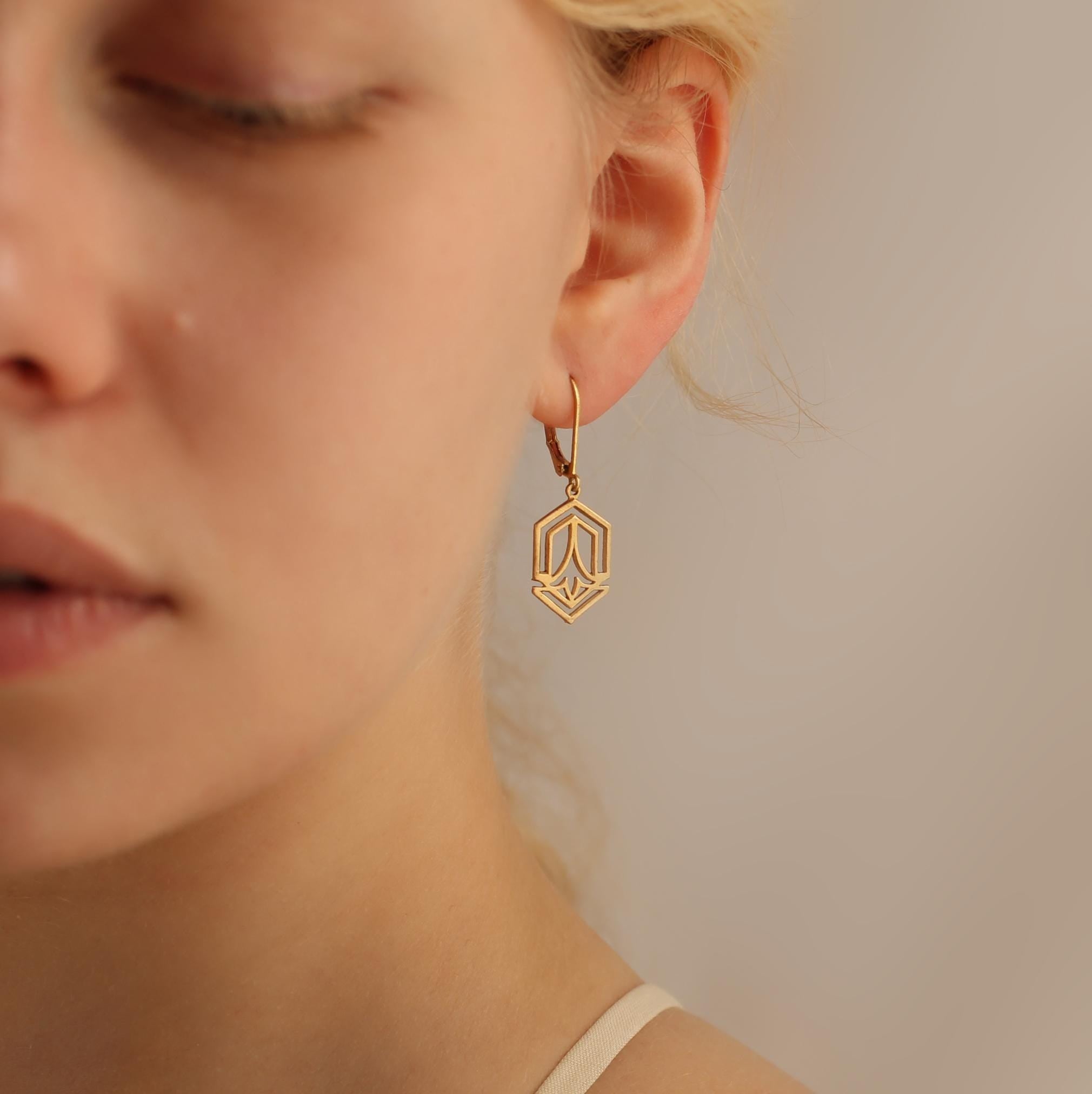 Gold Art Deco Brass Earrings