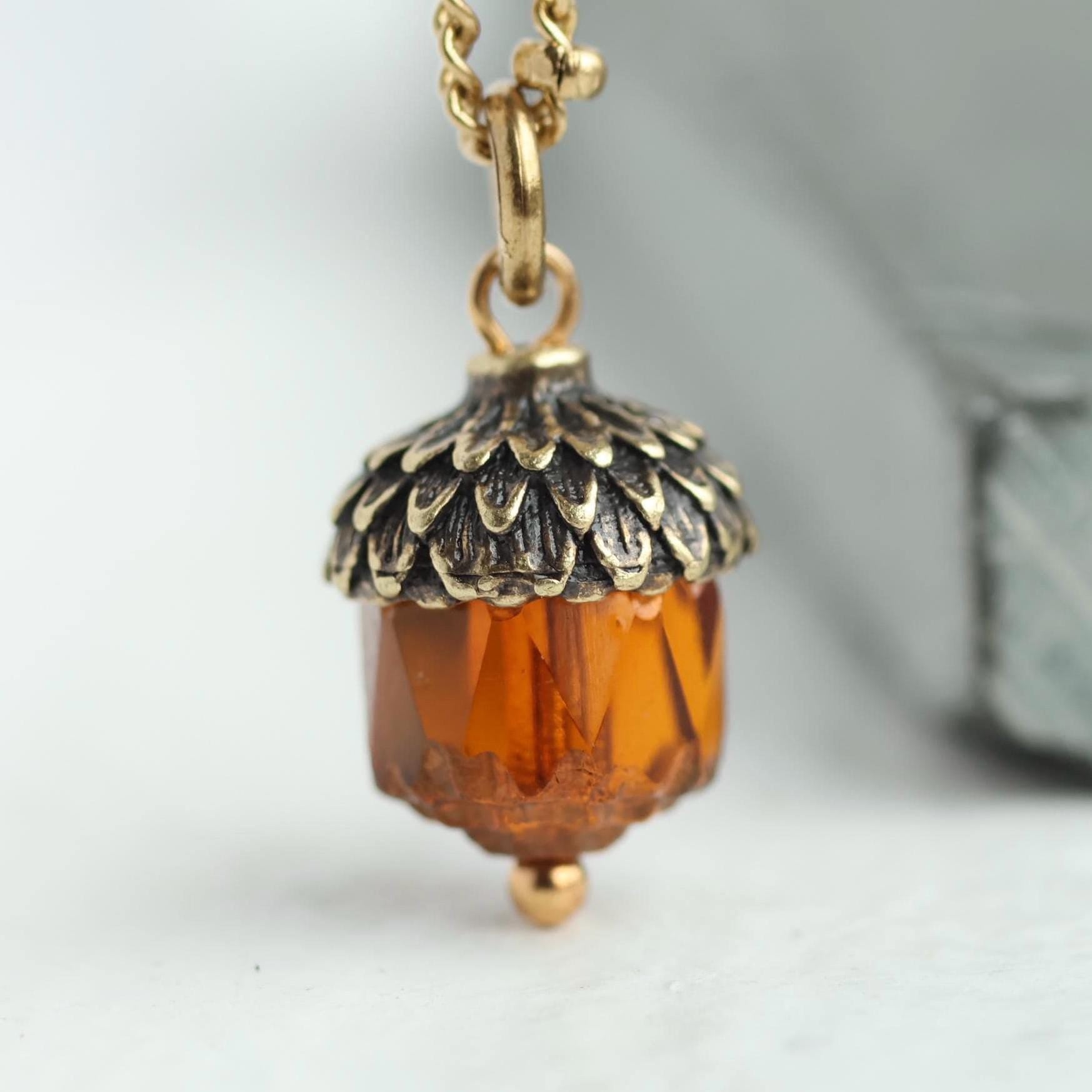 Burnt Orange Acorn Necklace