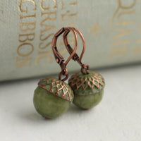 Moss Olive Green Acorn Earrings