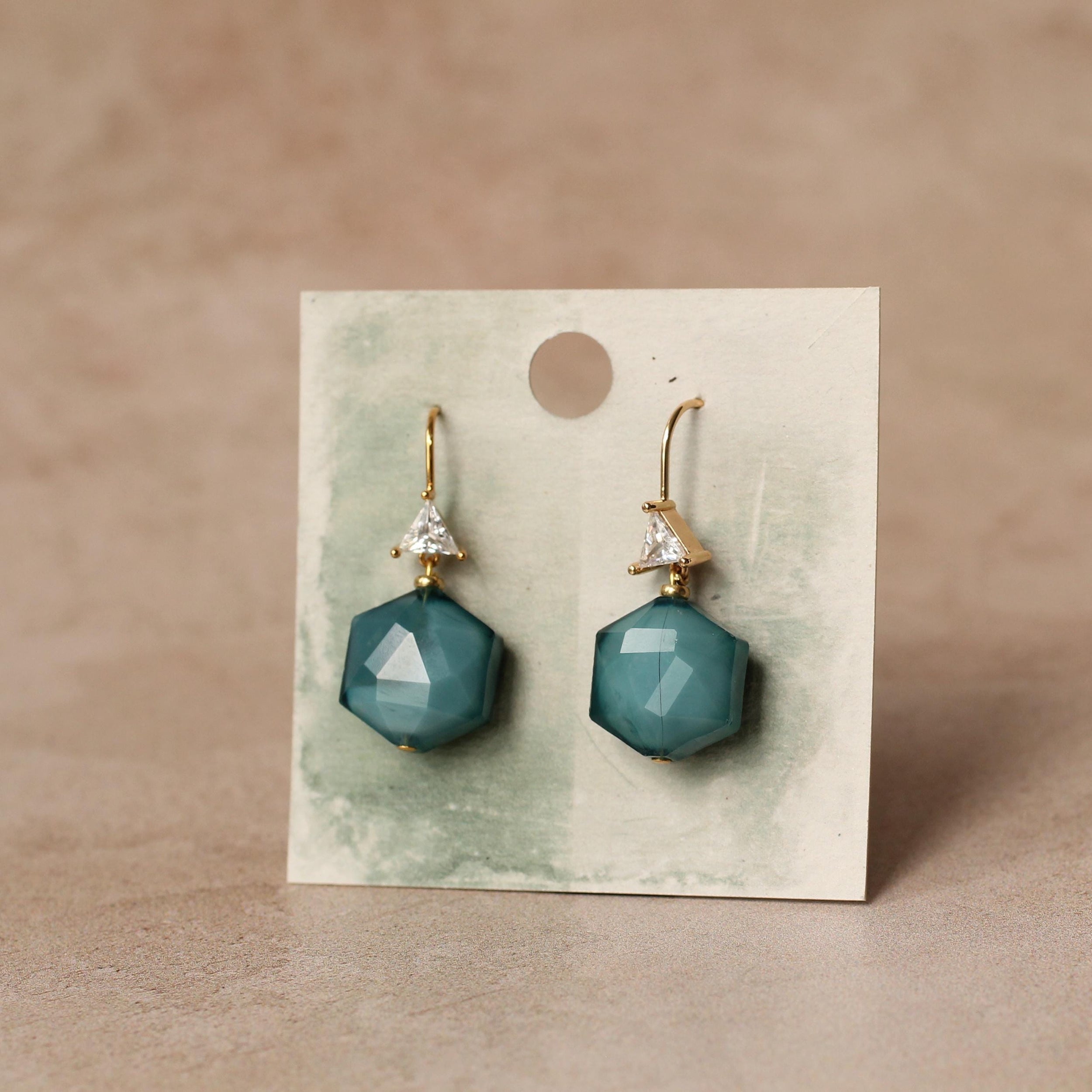 Teal Green Hexagon Earrings