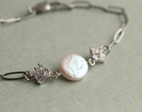 Silver Art Deco Crystal Pearl Bracelet