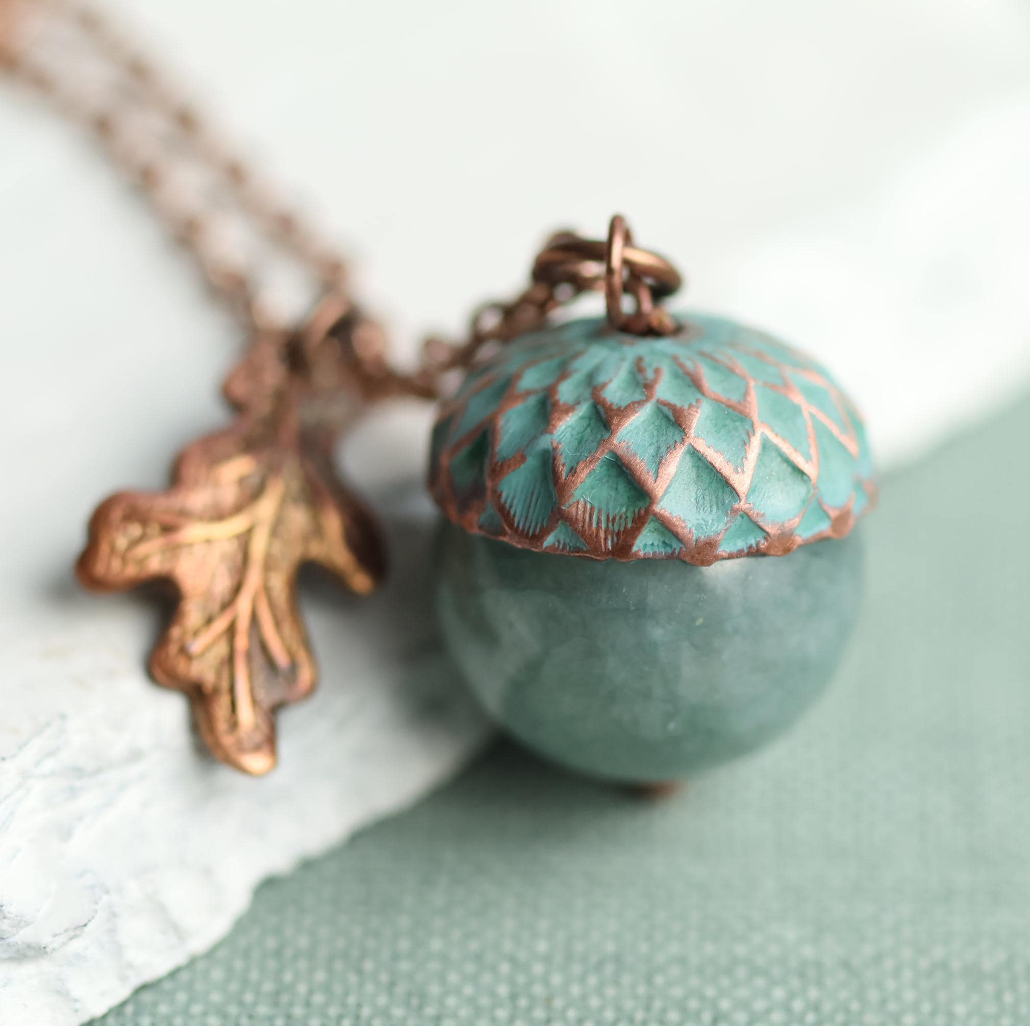 Storm Jade Gemstone Acorn Necklace