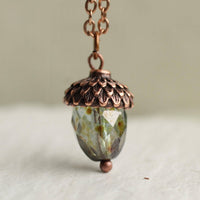Small Speckled Green Acorn Necklace