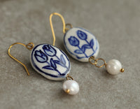 Blue Tulip Pearl Earrings