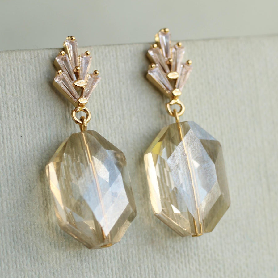Champagne Yellow Art Deco Drop Earrings