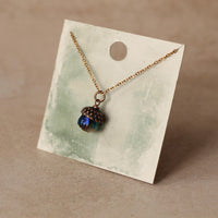 Cobalt Blue Gold Acorn Necklace