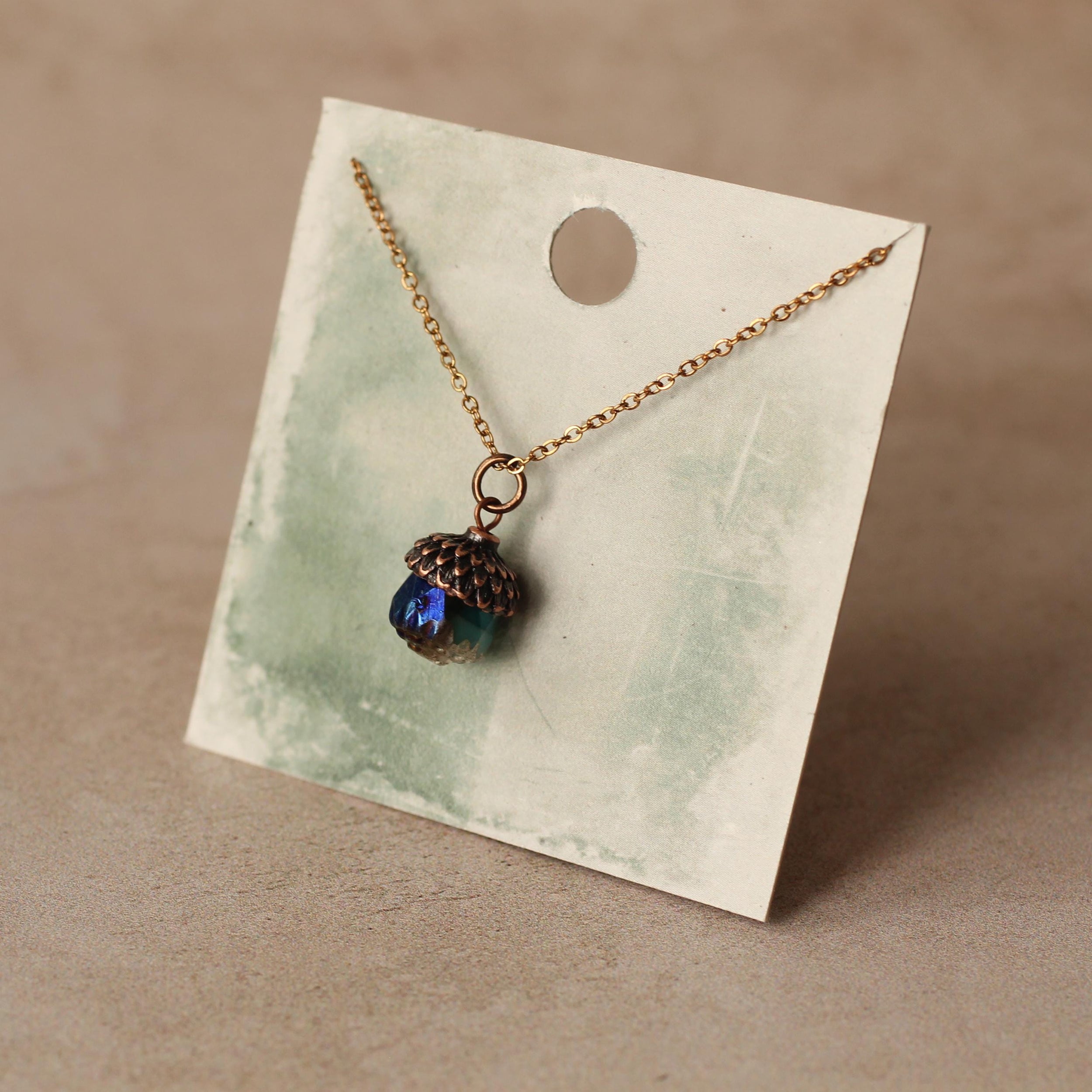 Cobalt Blue Gold Acorn Necklace