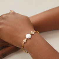 Gold Art Deco Crystal Pearl Bracelet
