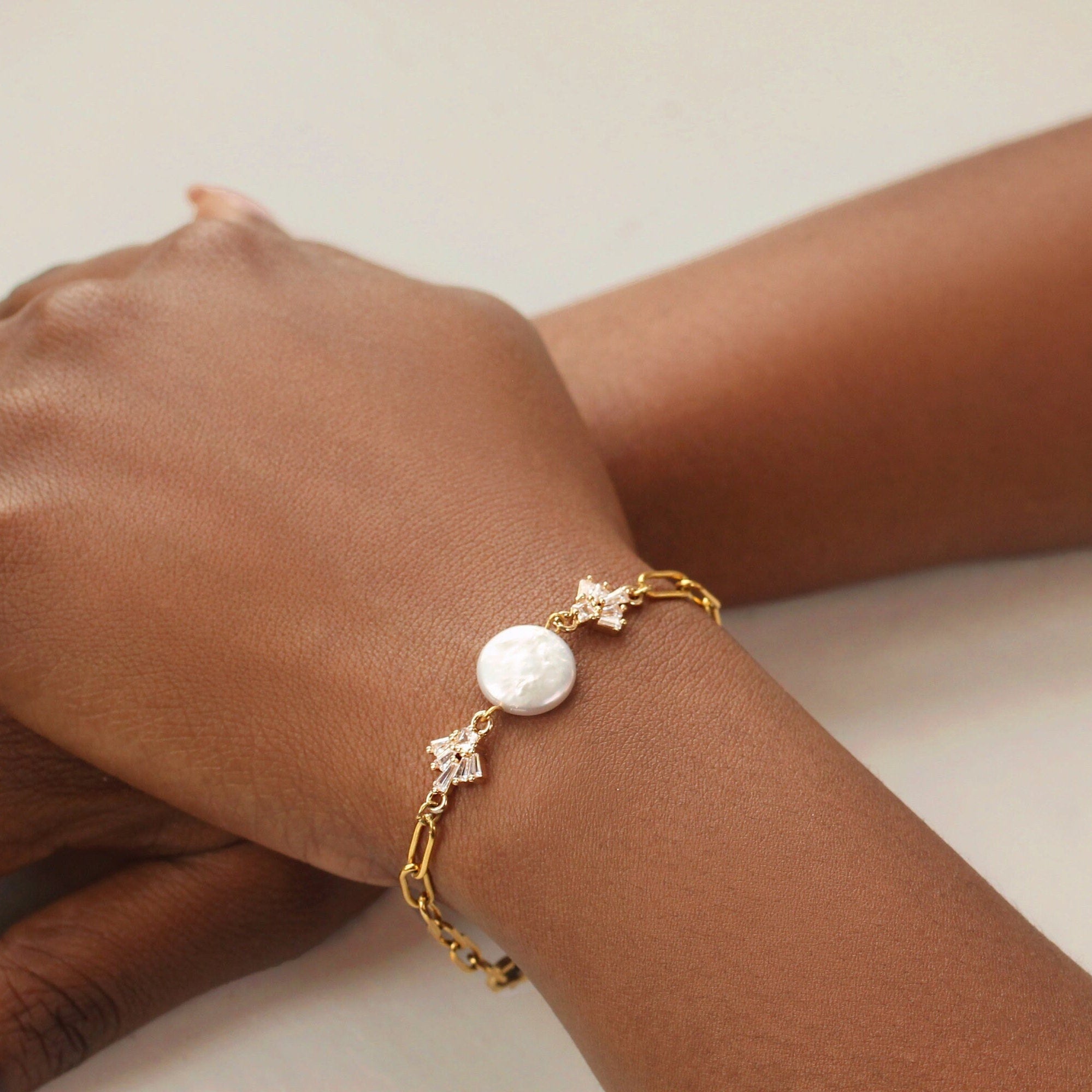 Gold Art Deco Crystal Pearl Bracelet