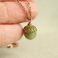 Olive Green Moss Acorn Necklace