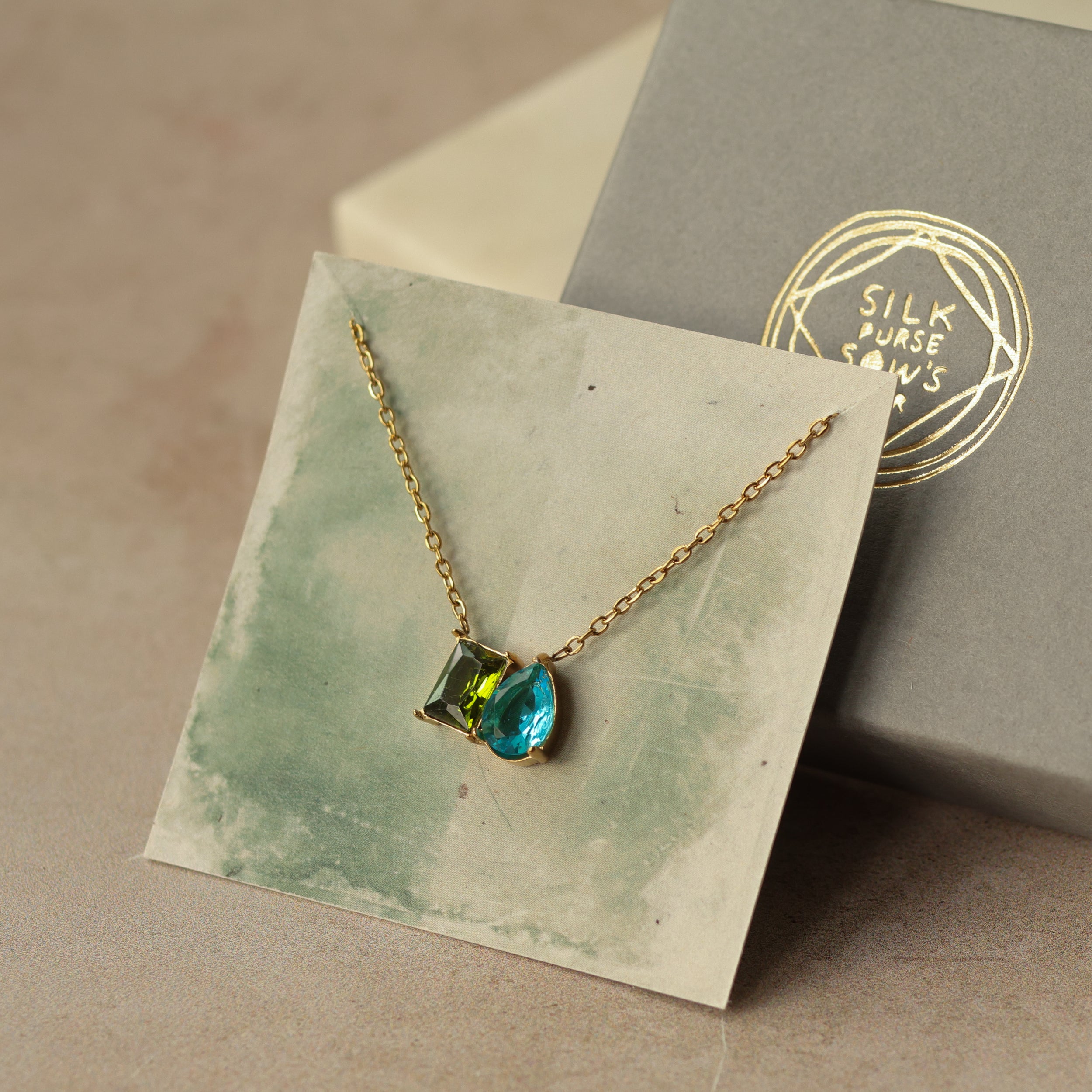 Peridot Green Twin Crystal Necklace