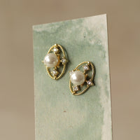 Gold Comet Pearl Stud Earrings