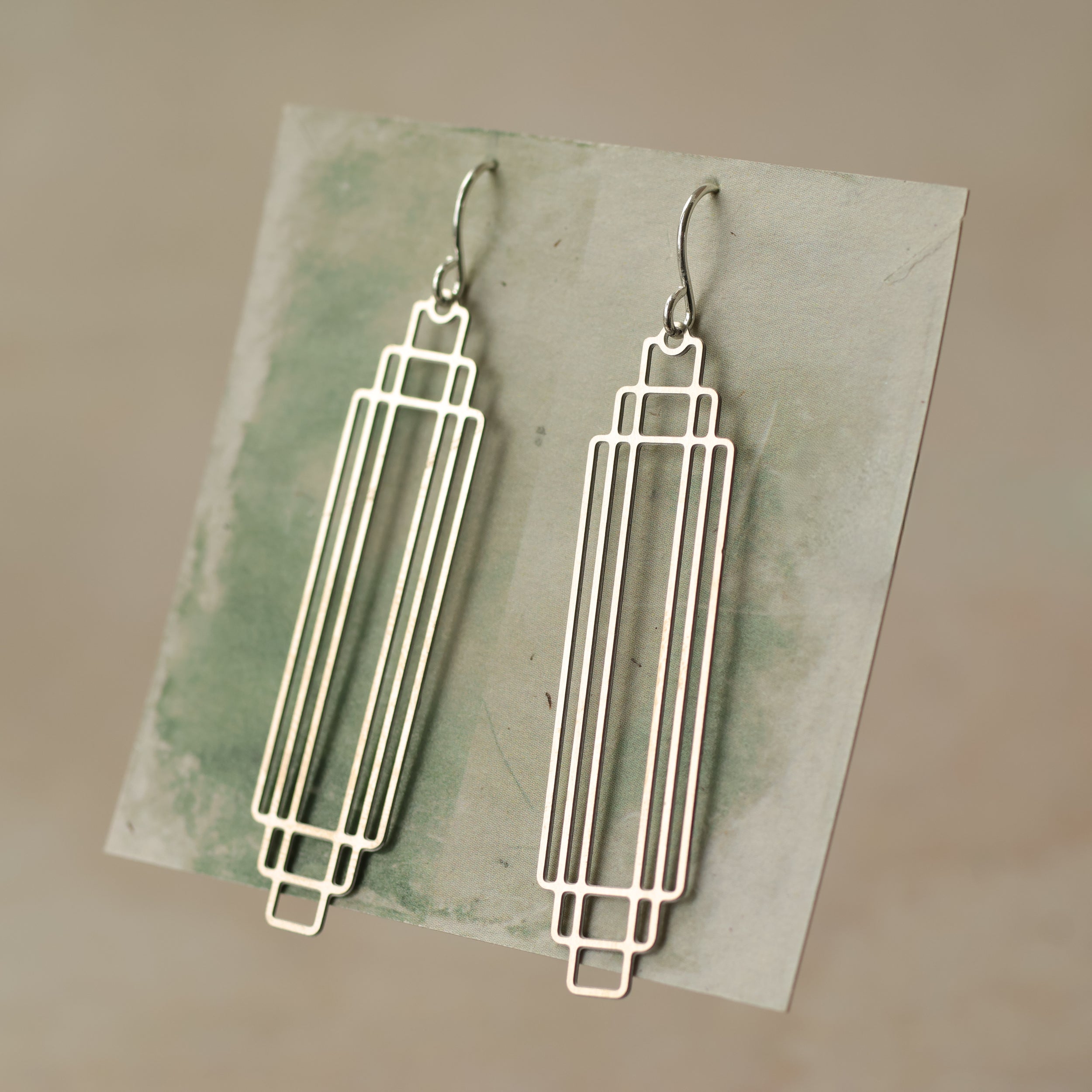 Art Deco Silver Rectangle Earrings