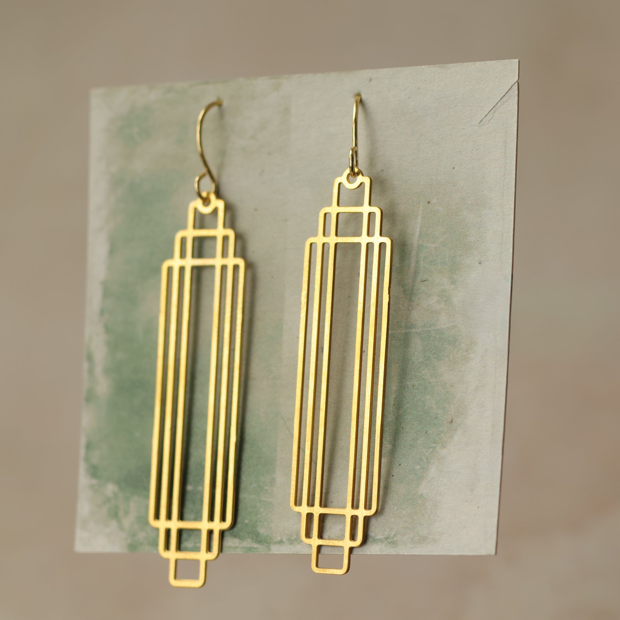 Art Deco Gold Rectangle Earrings