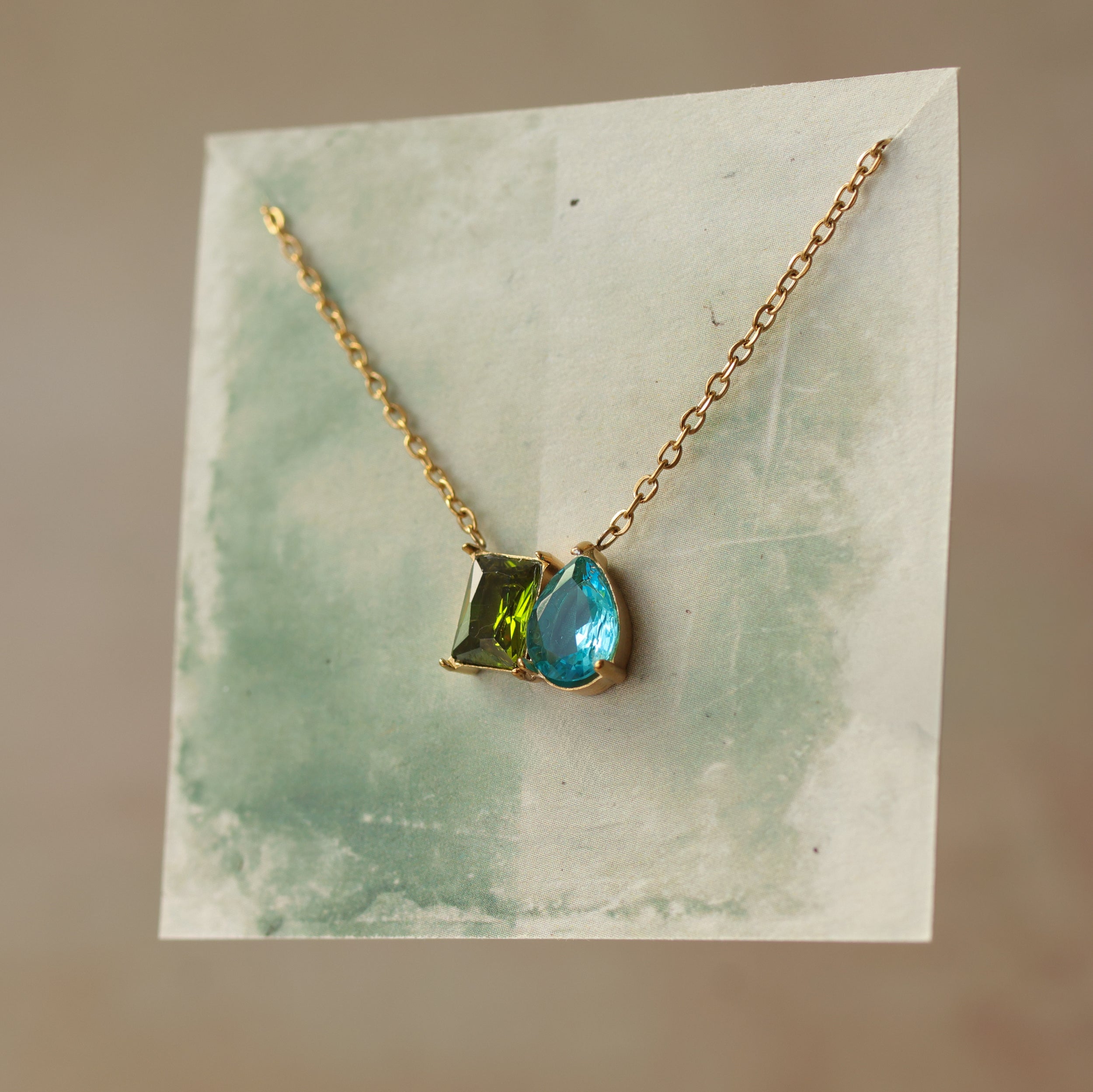 Peridot Green Twin Crystal Necklace