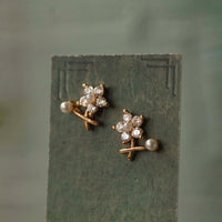 Cross Flower Stud Earrings with Pearl