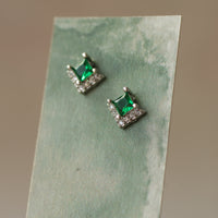 Emerald Art Deco Rhombus Stud Earrings
