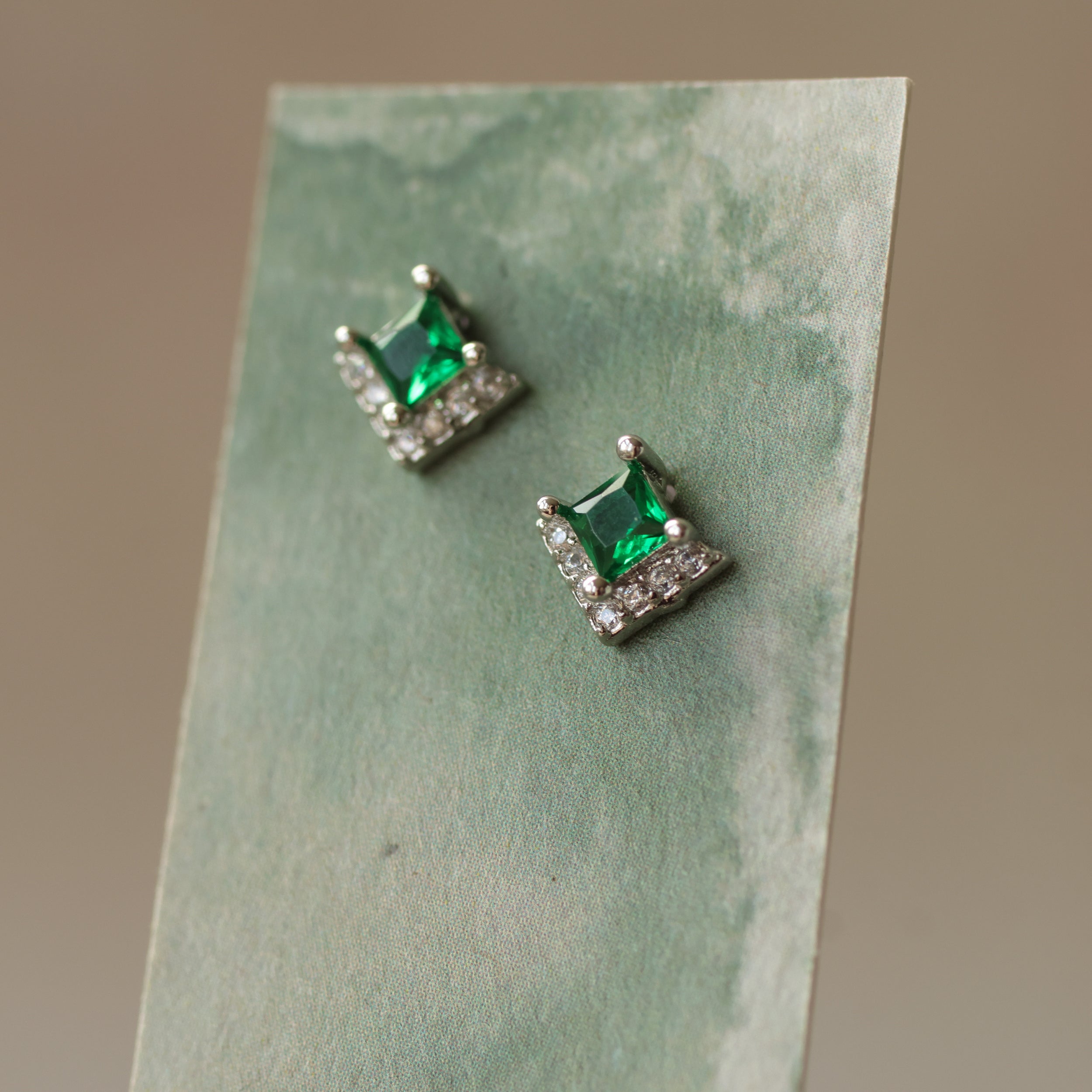 Emerald Art Deco Rhombus Stud Earrings