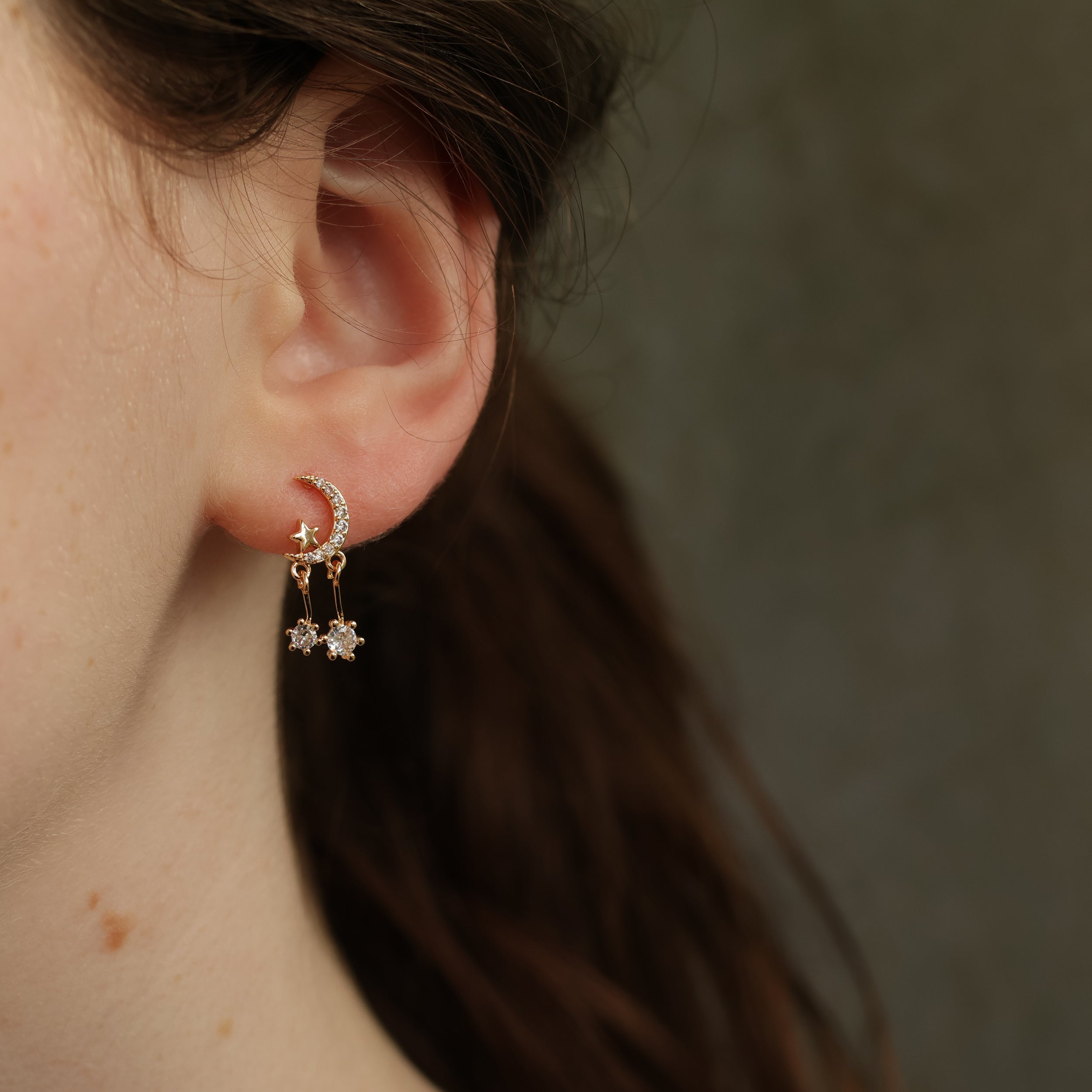 Hanging Moon Stud Earrings