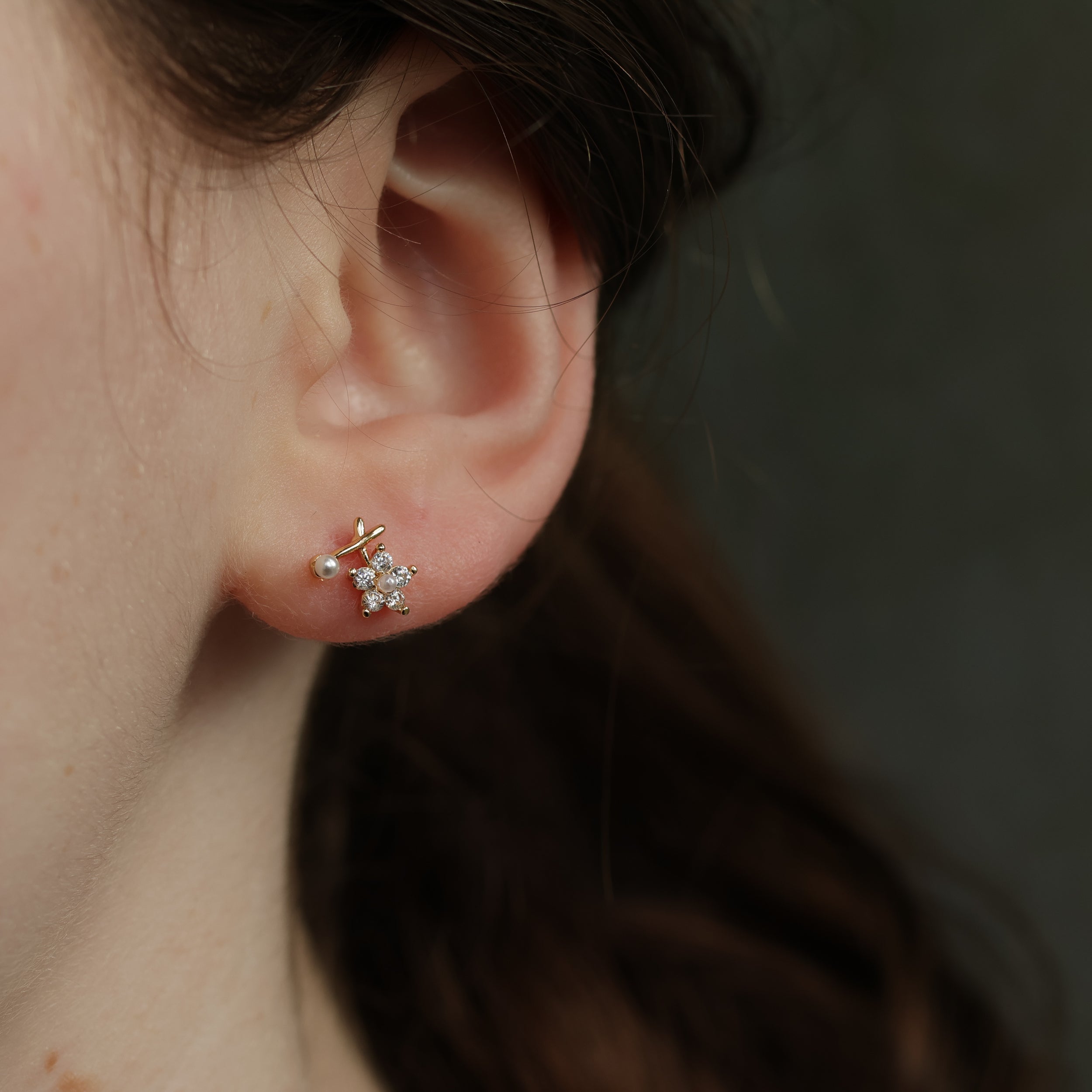 Cross Flower Stud Earrings with Pearl