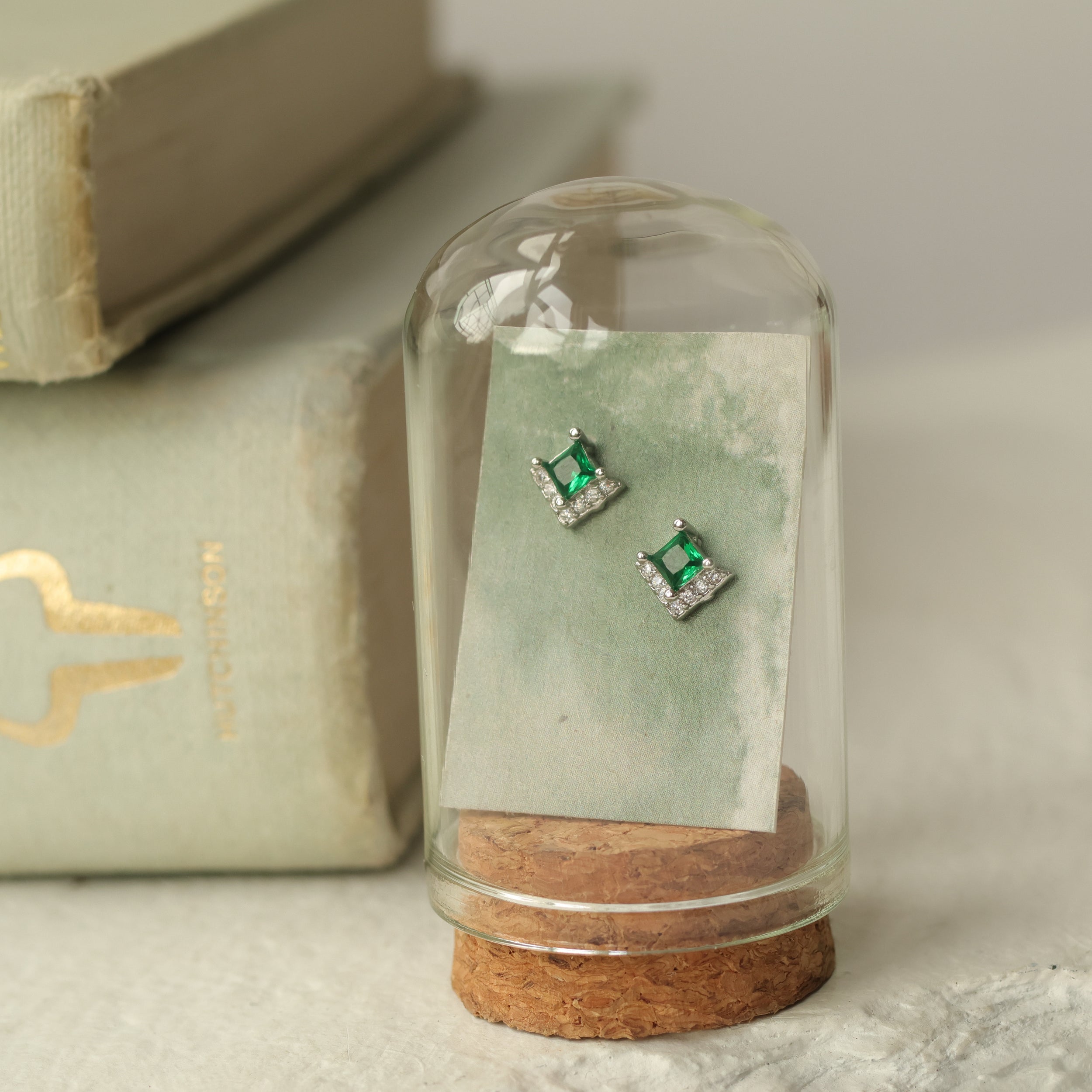 Emerald Art Deco Rhombus Stud Earrings